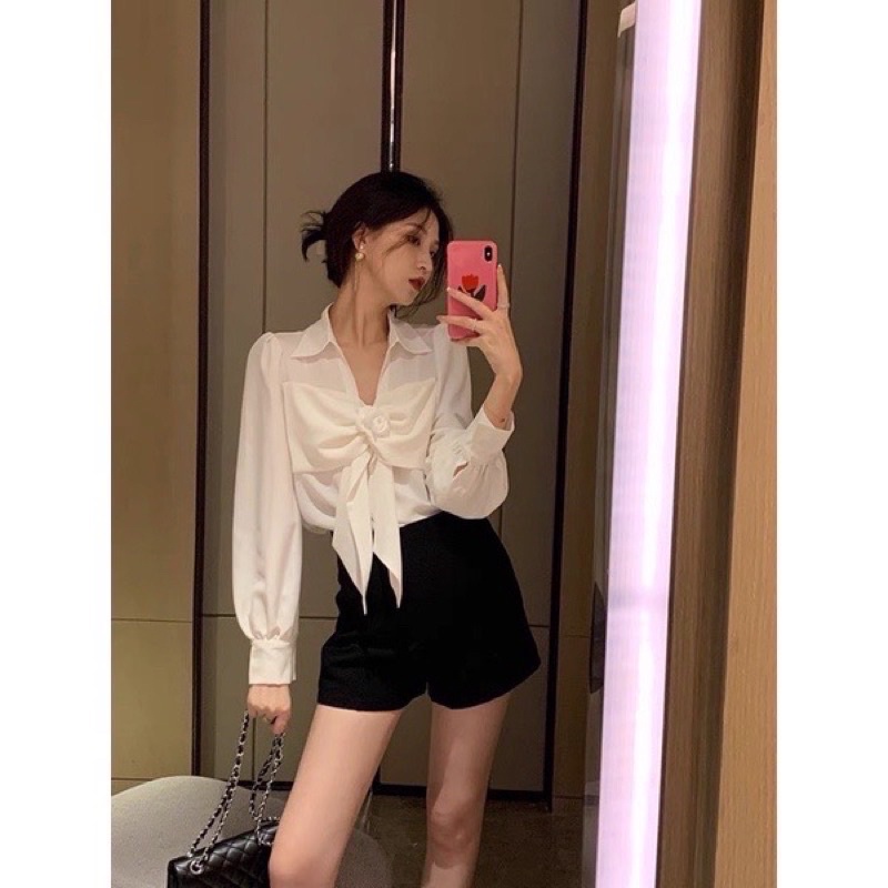 Áo sơ mi trắng tiểu thư kèm tag nơ siêu xịn xò