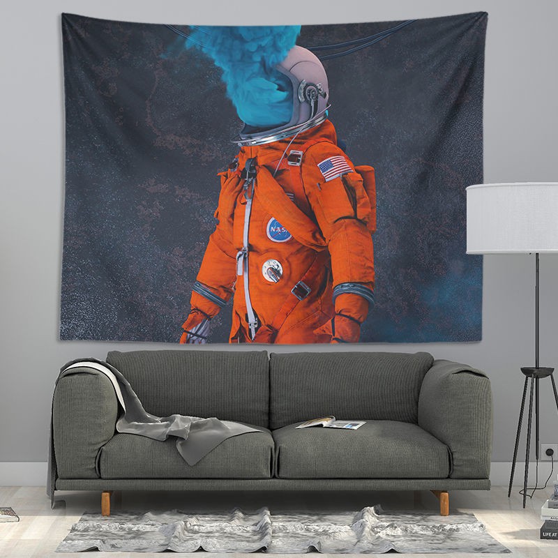 Phong cách phi hành gia NASA lưới màu đỏ nền vải phòng ngủ ký túc xá trang trí treo tấm thảm