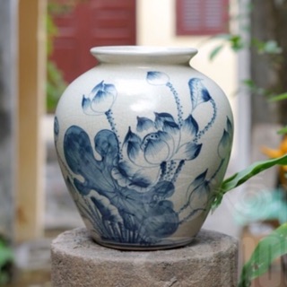 LỌ HOA MEN RẠN VẼ SEN SIZE 22CM/25CM