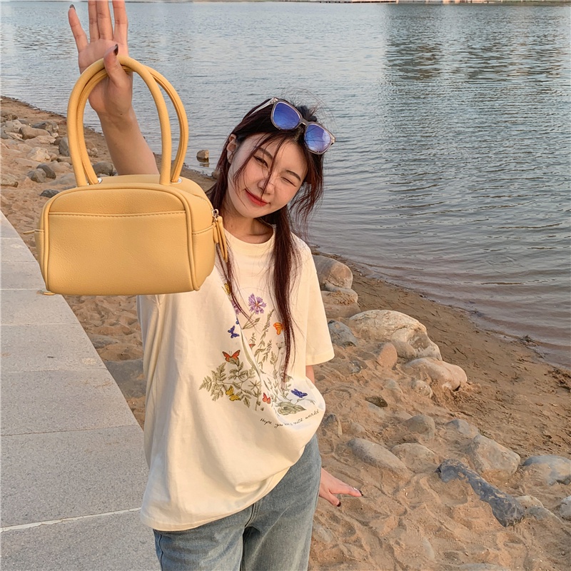 Áo thun SUXI cotton tay ngắn cổ tròn in họa tiết hoa phong cách Hàn Quốc trẻ trung cho nữ