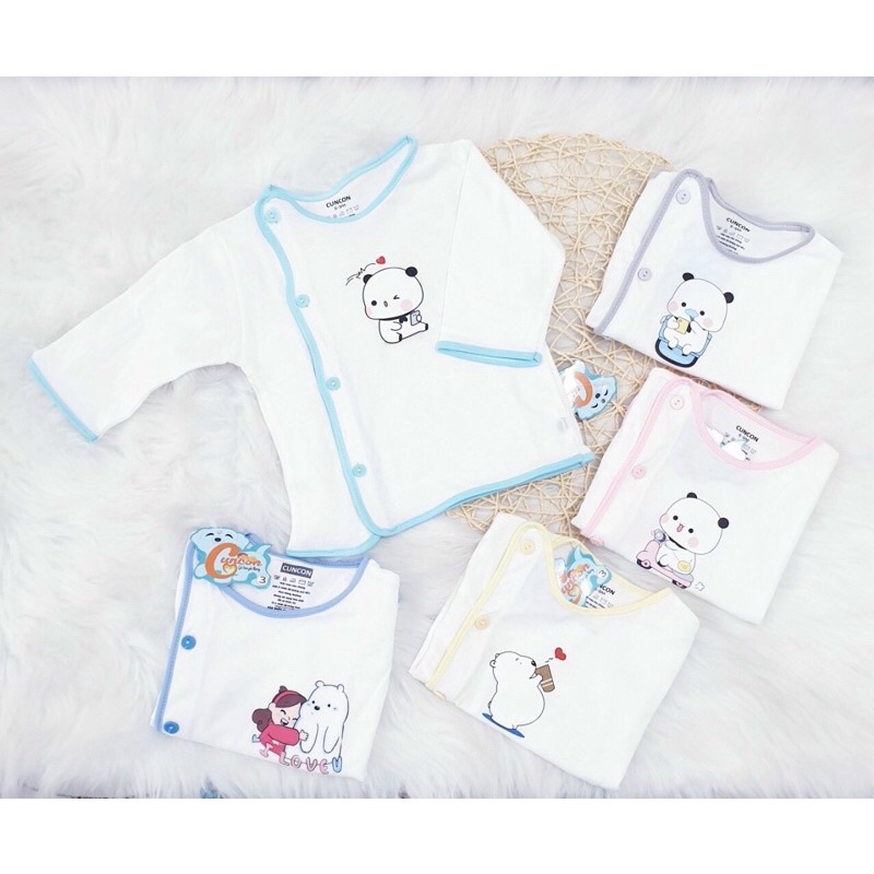 Áo dài sơ sinh trắng viền hiệu Cuncon 100% cotton