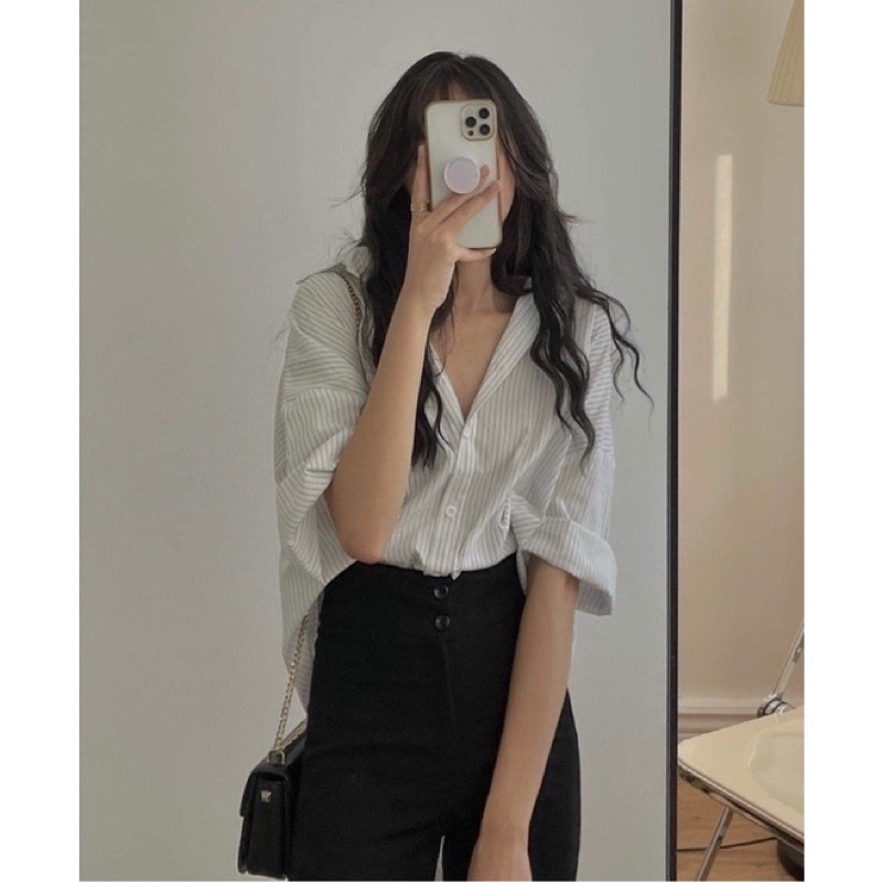 [Ảnh thật/Video]Áo sơ mi kẻ ulzzang cô nàng đáng yêu