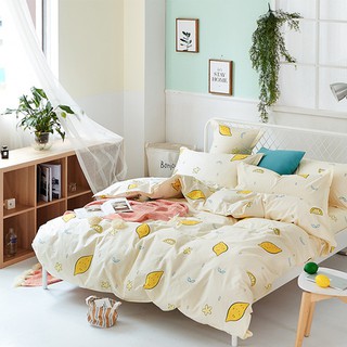 Vải may chăn ga áo gối,gối ôm khổ 2m35 hình quả chanh nền vàng