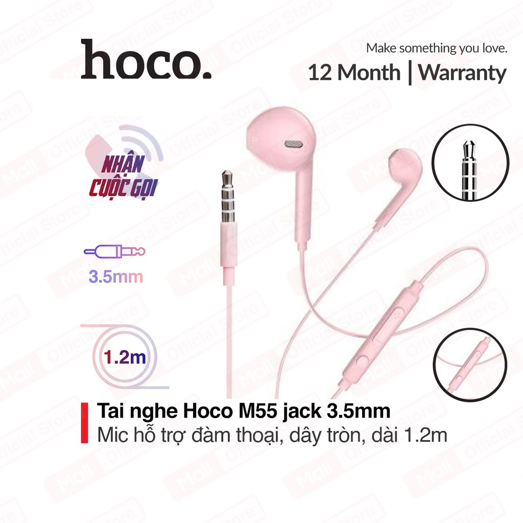⚡Mẫu Mới⚡TAI NGHE ÂM THANH HAY HOCO M55 M34 NHÉT TAI DÂY CÓ MIC JACK 3.5mm cho Điện Thoại IP 5 5s 6 6s plus IPad Android