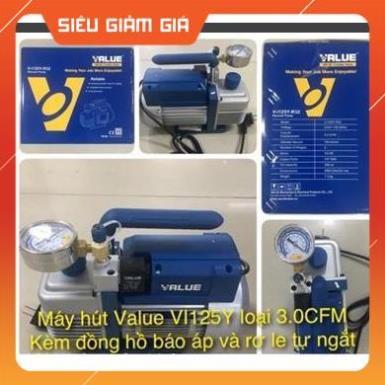 Máy hút chân không Value VI125Y loại 3.0 CFM Kèm đồng hồ hiển thị báo áp và rơ le tự ngắt