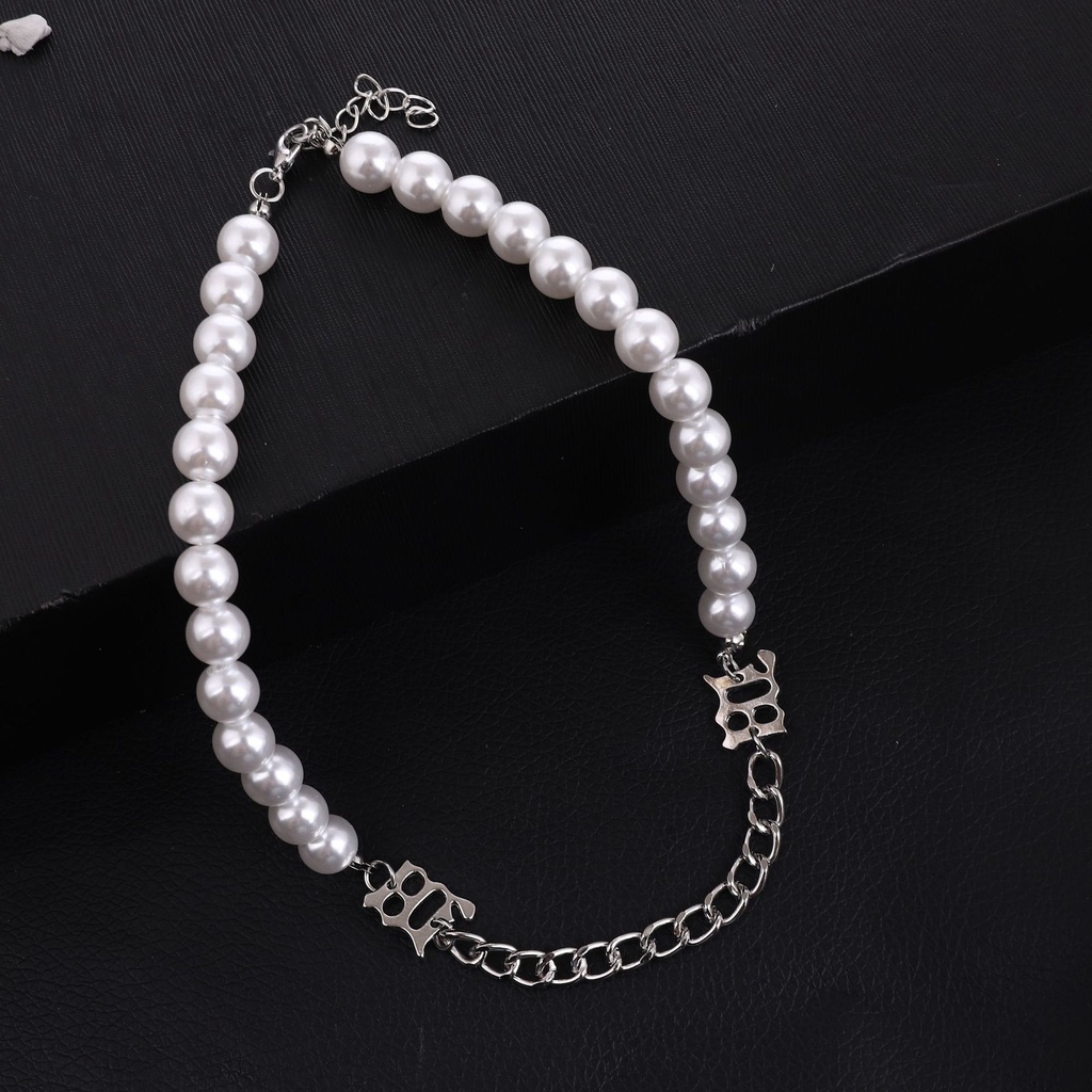 Vòng Cổ Nữ Ngọc Trai Nhân Tạo Choker Phối Xích Bằng Thép Titan Không Gỉ Phong Cách Cá Tính