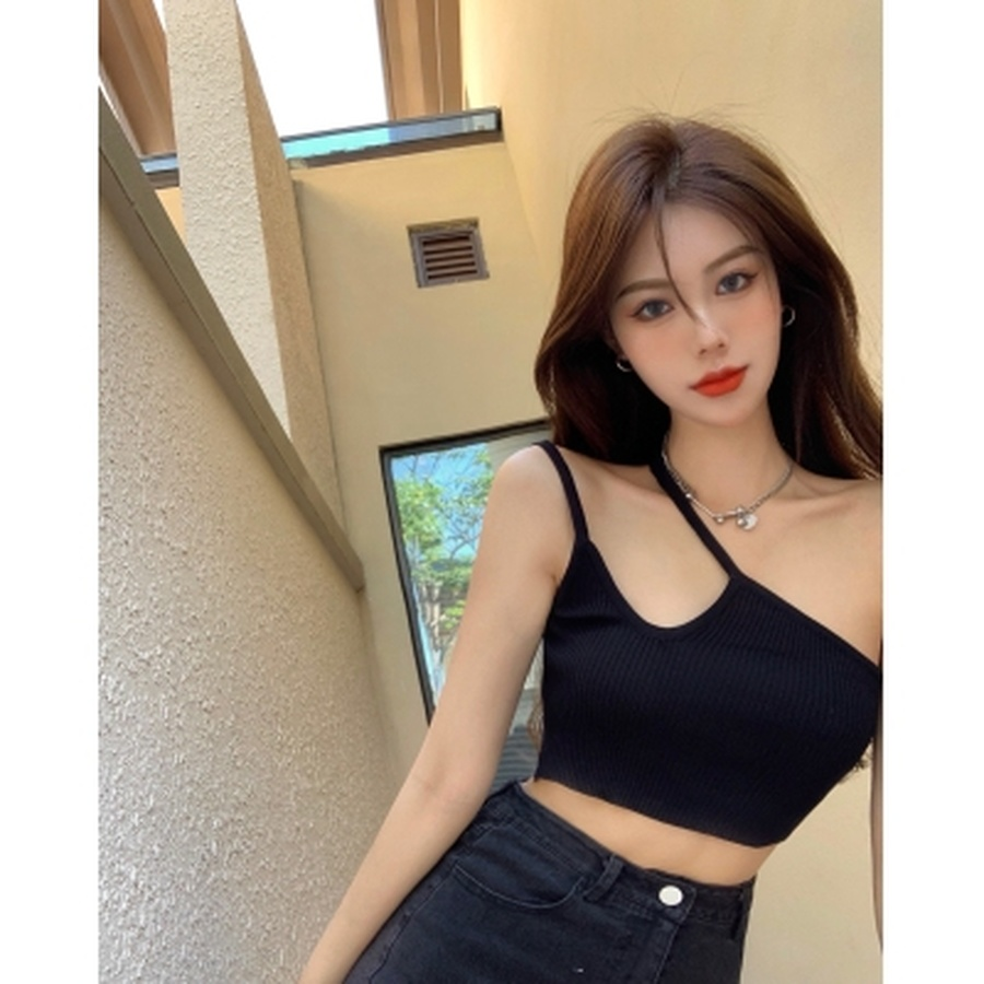 Áo Dệt Kim Không Tay Dáng Ngắn Phong Cách Thời Trang Hàn Quốc Dành Cho Nữ