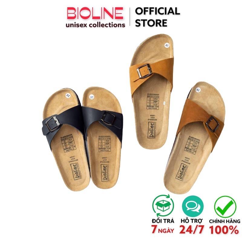 [ĐẾ TRẤU DA BÒ] Dép da bò birken quai ngang Bioline đế trấu unisex mã B08 - Bioline Official