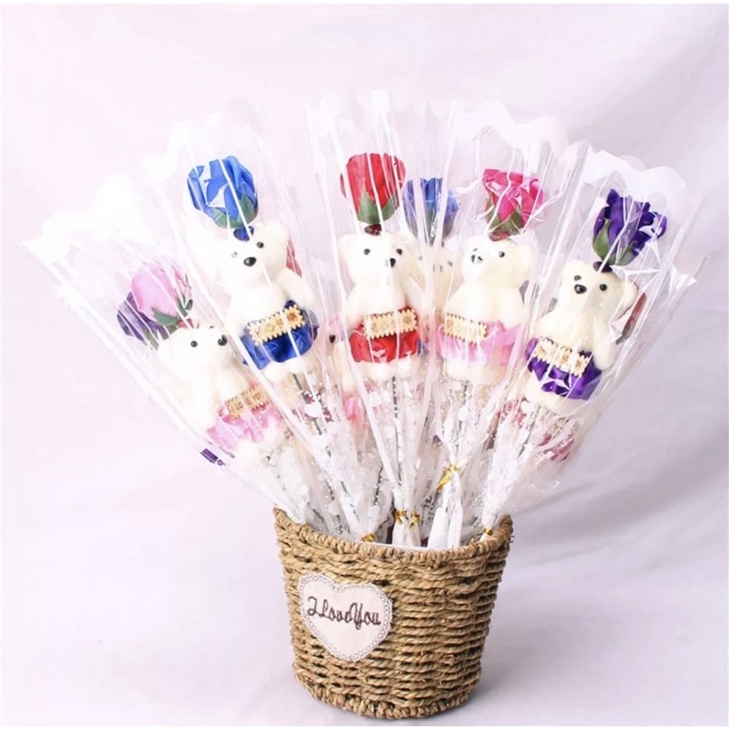 1 bông hồng kèm gấu dễ thương quà tặng cho ngày valentine, ngày của mẹ, quà tặng sinh nhật bạn gái