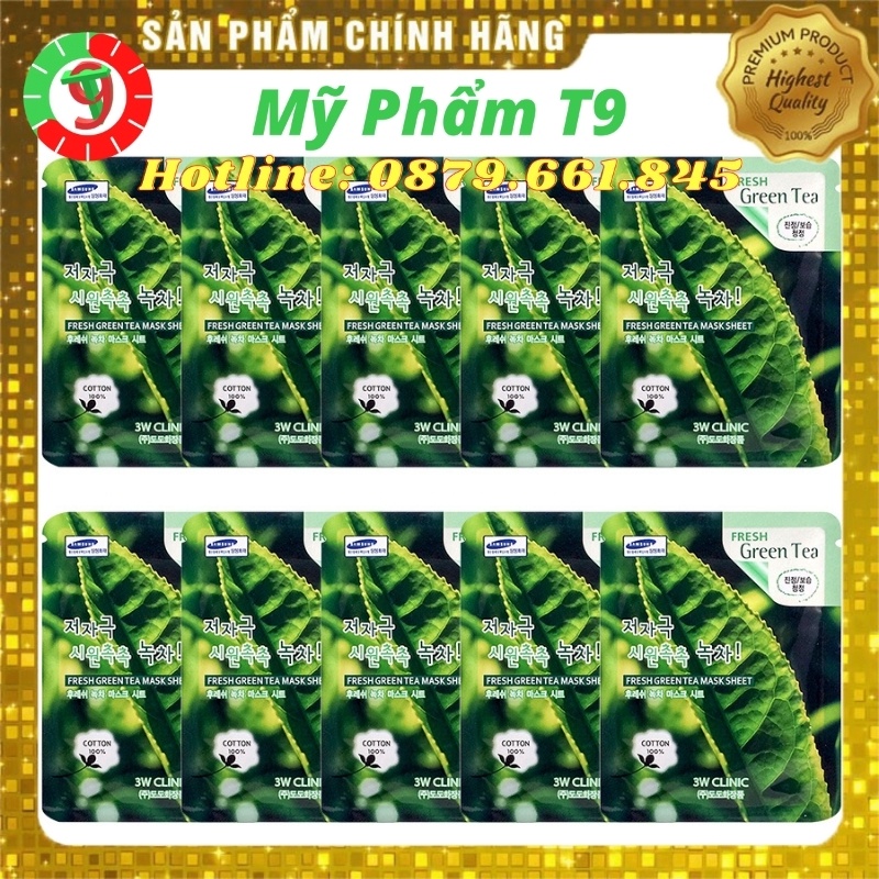 20 Mặt nạ giấy dưỡng da làm trắng và cấp ẩm chăm sóc da thiên nhiên trà xanh 3W Clinic Fresh Green Tea Mask Sheet