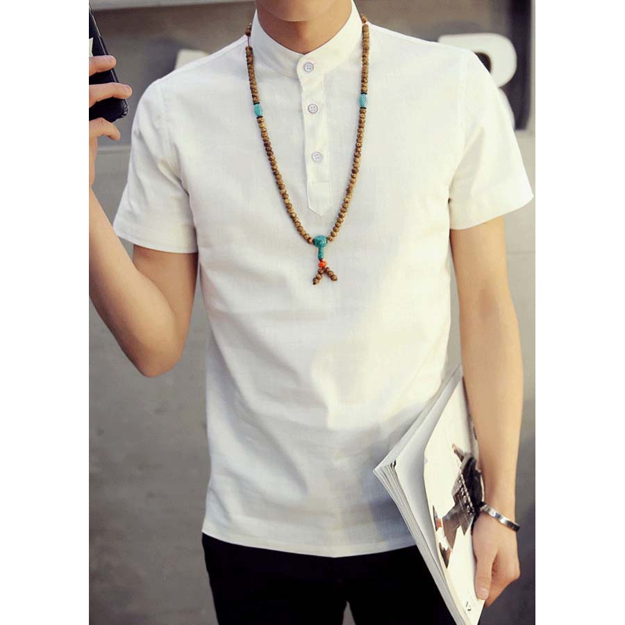 Áo Phông Đũi Nam Trắng Dáng Vừa Phong Cách Trẻ Trung Thời Trang Hàn Quốc