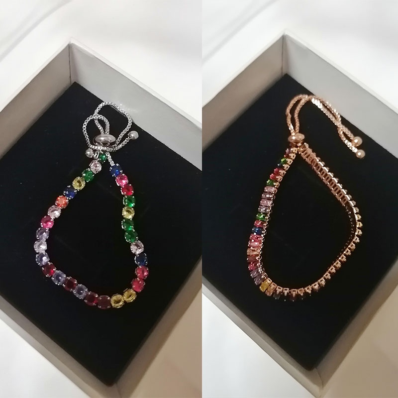 Vòng tay đính đá Zircon nhiều màu sắc có thể điều chỉnh kích cỡ