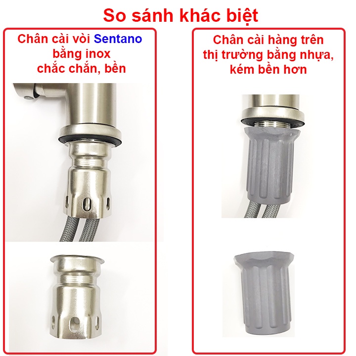 Vòi rửa chén bát NÓNG LẠNH inox 304 Sentano STN-407 kiểu dây kéo rút linh hoạt đầu phun 2 chế độ