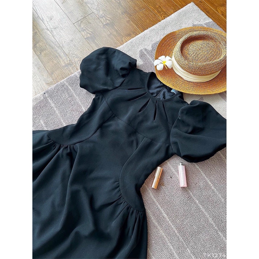 Đầm tay bồng, khoét giọt nước,hàng thiết kế, may 2 lớp dày dặn, size SMl (MOONROSE DRESS)