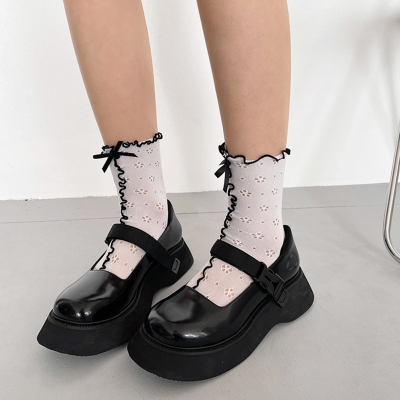 Xiangbao Vớ Cổ Thuyền Phối Bèo Và Nơ Màu Tương Phản Phong Cách Lolita Nhật Bản Ngọt Ngào Cho Nữ Jacqua