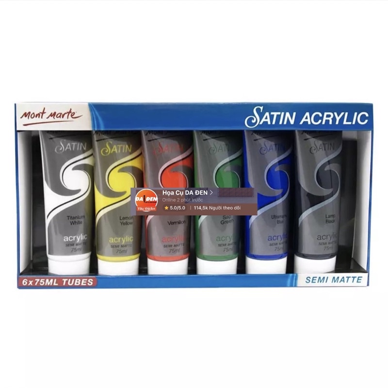 [DA ĐEN] Bộ 6 Màu Acrylic Mont Marte Satin 75ml