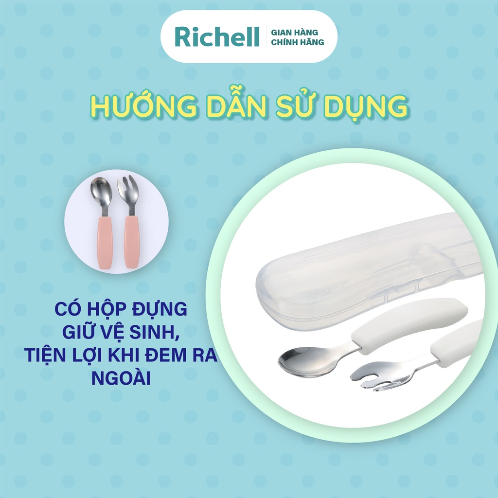 Bộ muỗng nĩa inox TLI kèm hộp Richell Nhật Bản | Baby