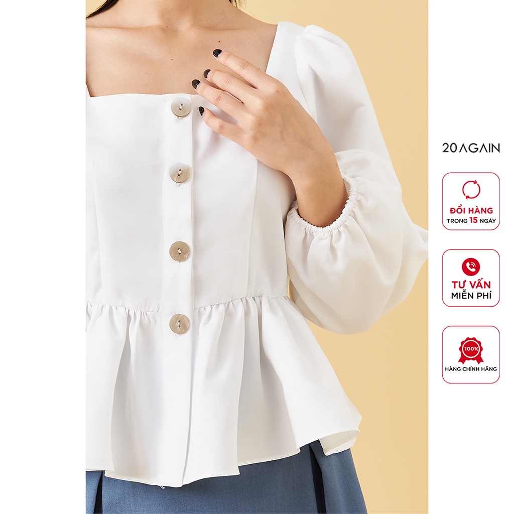 Áo sơ mi nữ babydoll 20AGAIN, thiết kế tay bồng trẻ trung, vải tafta cao cấp ASA1622
