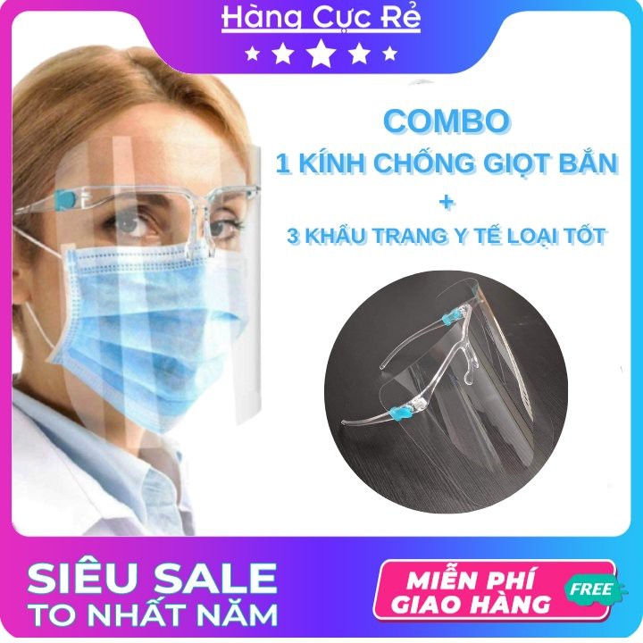 [Combo Phòng Dịch] 1 Kính chống giọt bắn trong suốt + 3 Cái khẩu trang y tế Hynam đạt chuẩn an toàn - Shop Hàng Cực Rẻ