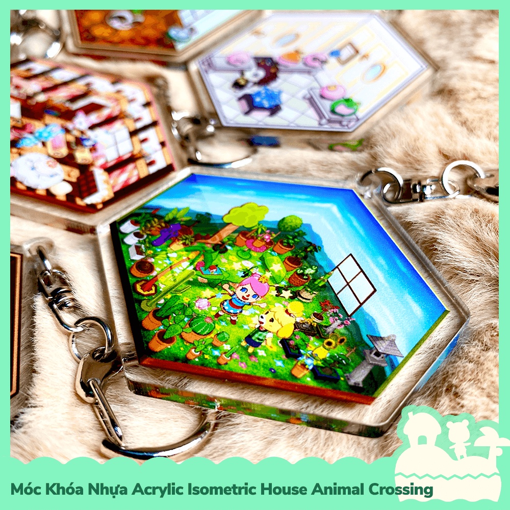 [Sẵn VN - NowShip] Móc Khóa Keychain Acrylic Nhựa Trong Isometric Nhân Vật Game Animal Crossing Horizons Inside Happy