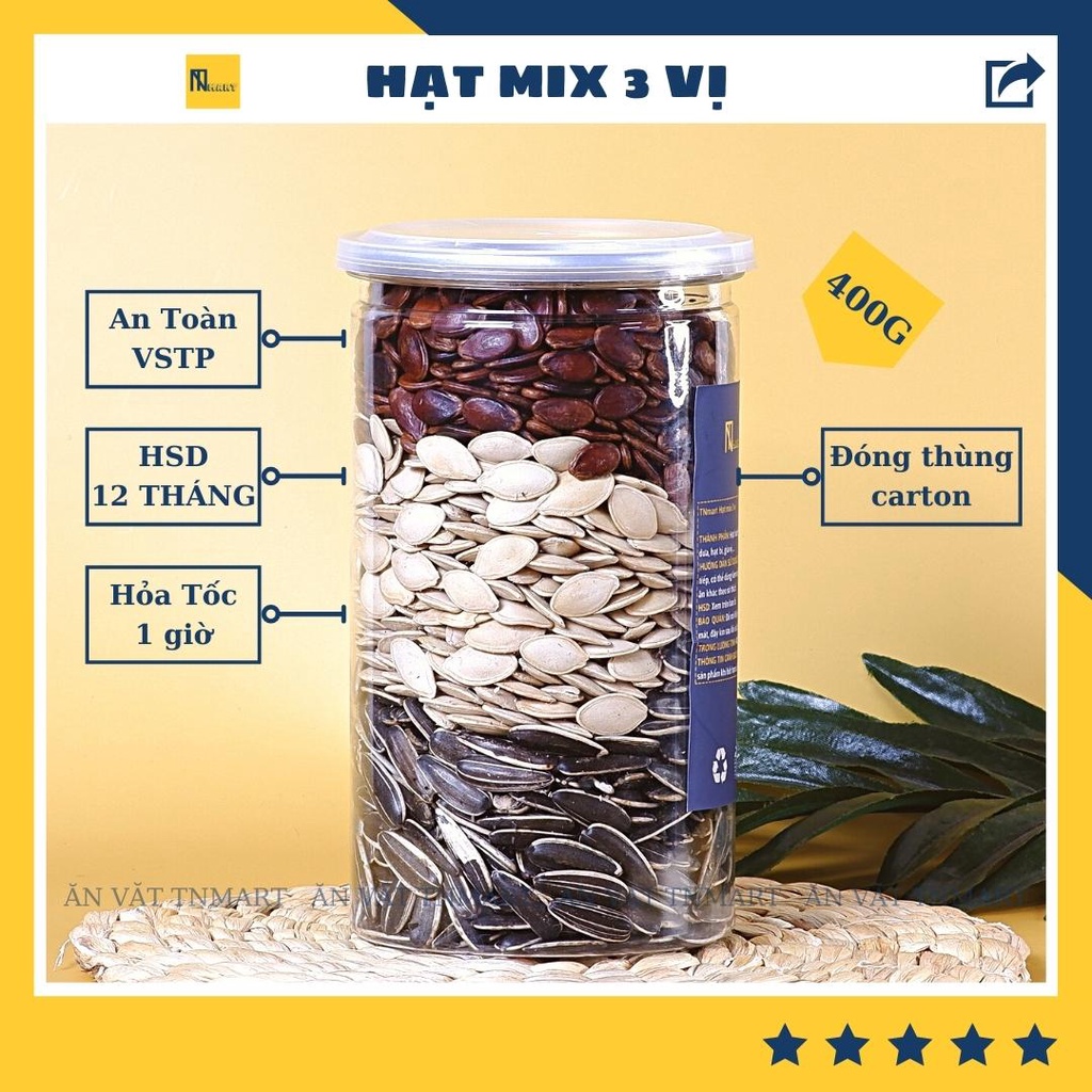 Hạt mix 3 vị lon pet 400g - Ăn vặt Tnmart