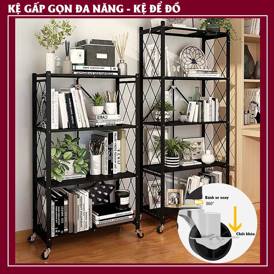 ✨SẴN HÀNG✨Kệ đa năng gấp gọn 3,4,5 tầng, kệ đề đồ nhà bếp có bánh xe - dễ dàng tháo lắp, tải trọng 200kg