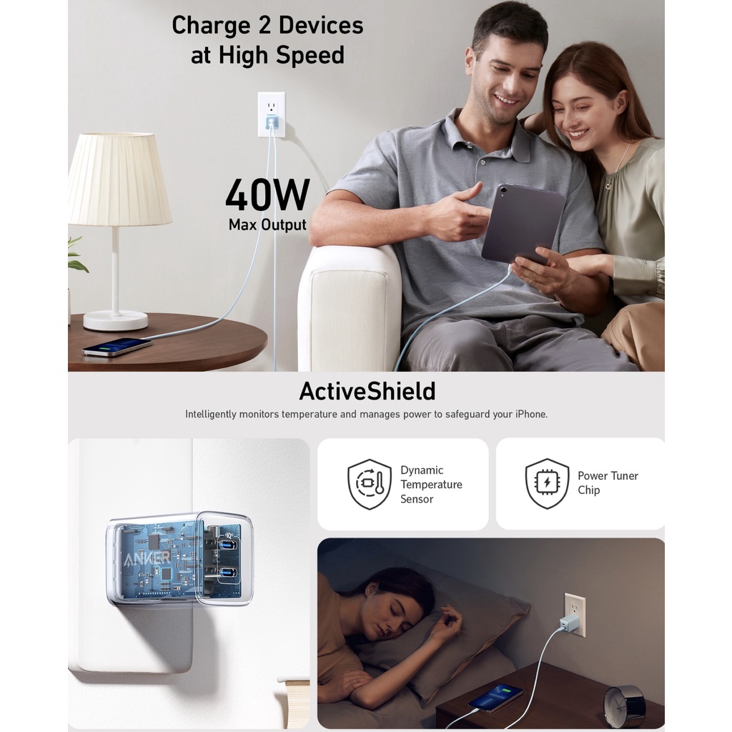 Củ sạc nhanh ANKER 521 Nano Pro Dual USB-C 40W PD/ PPS 1.0 - A2038