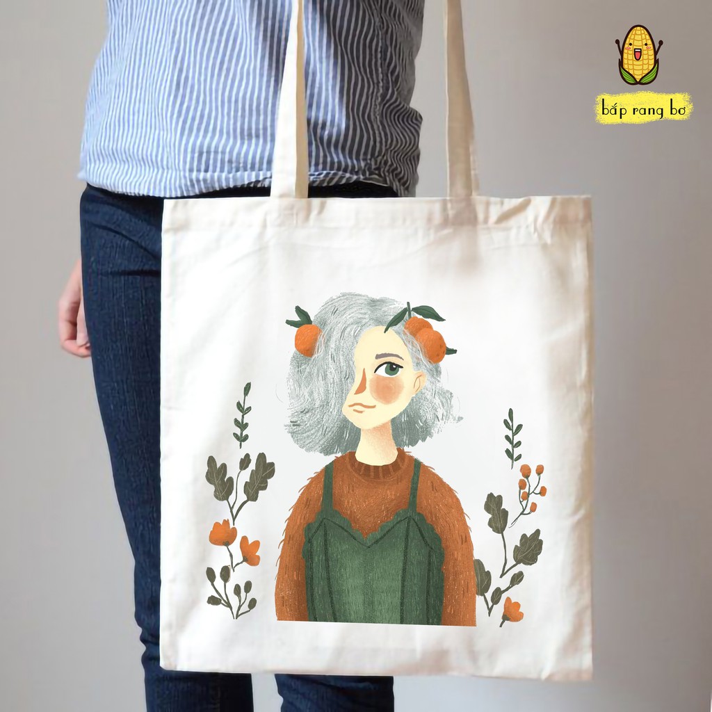 TÚI TOTE TRÒN NÀNG TÓC RỐI [CÓ KHÓA + TÚI CON] - VẢI CANVAS