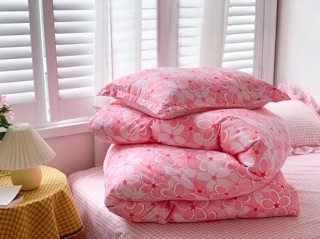 Sét ga gối cotton poly nhập ( Hồng hoa dâm bụt )