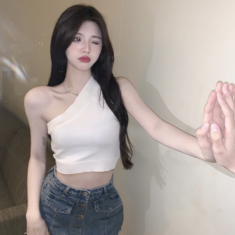 Áo Croptop Hai Dây Dệt Kim Màu Sắc Đơn Giản Dễ Phối Đồ Thời Trang Phong Cách Hàn Quốc