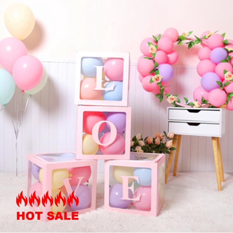 Set 4 Hộp Đựng Bong Bóng Trong Suốt In Chữ Love Sáng Tạo Trang Trí Tiệc Cưới