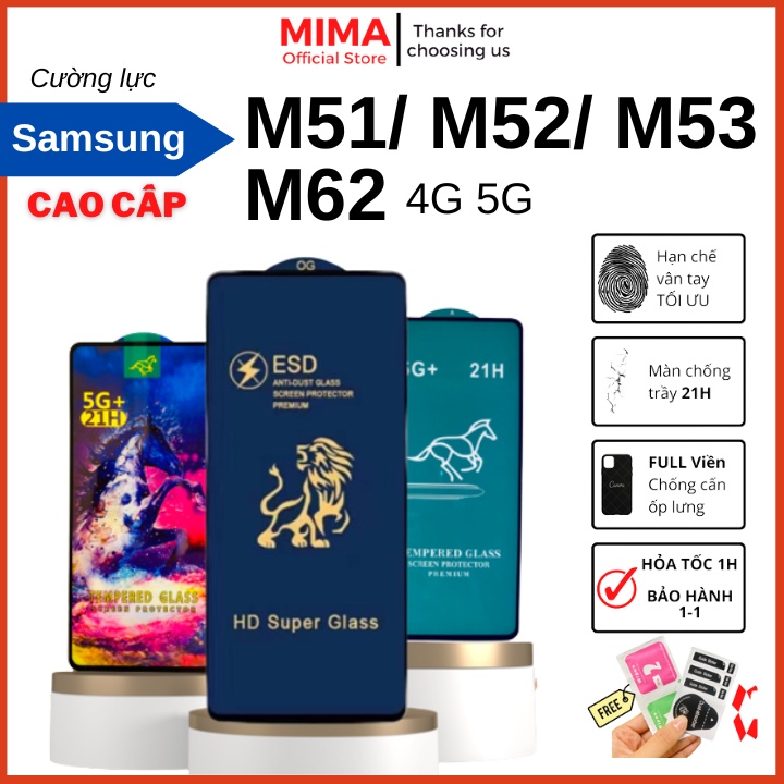 Kính cường lực Samsung Galaxy M51/M52 4G 5G/M53/M62 Full chống xước màn hình hạn chế bám vân tay tặng kèm bộ dán