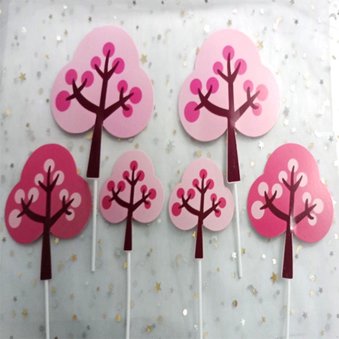 set cắm bánh sinh nhật [FREESHIP❤️] set cắm lá cây màu hồng
