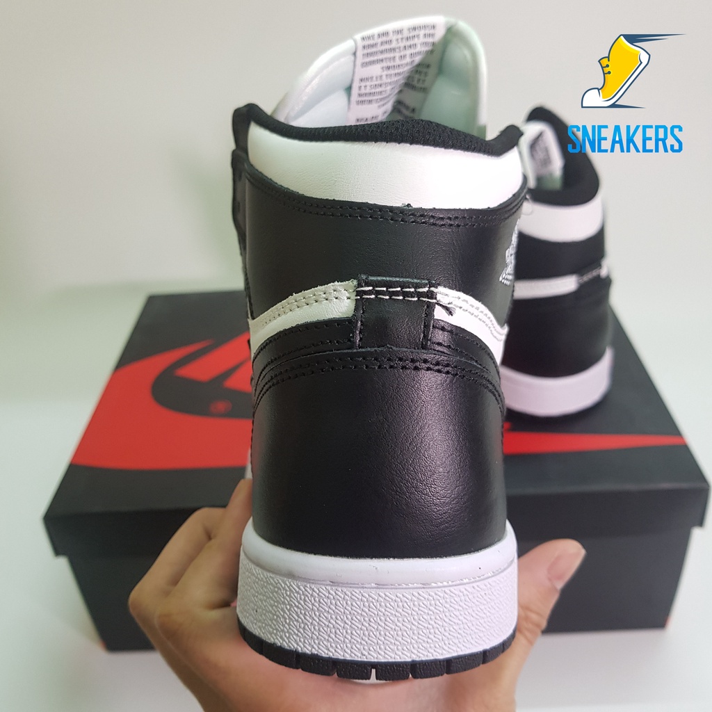 Giày Jordan 1 High Panda Black White Cao Cấp Fullbox, Giày thể thao jordan 1 cổ cao đen trắng da nhăn, lót 2 lớp êm chân