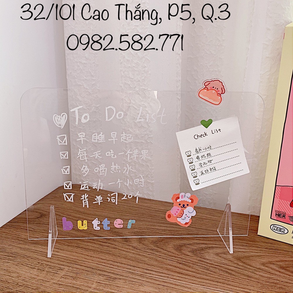 Bảng acrylic trong suốt ghi chú, lập kế hoạch, planner hiệu quả, để bàn làm việc, decor siêu xinh