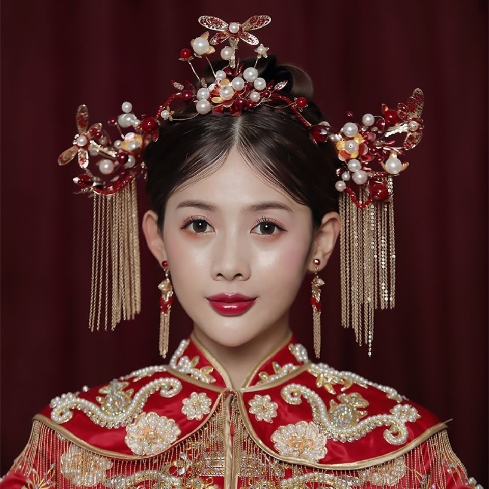 [Aishang Trang Sức Đẹp] Phụ Kiện Cài Tóc Cô Dâu Xiuhe Hình Vương Miện Phượng Hoàng Tua Rua Dài Phong Cách Trung Hoa Mới Nhất Năm 2022