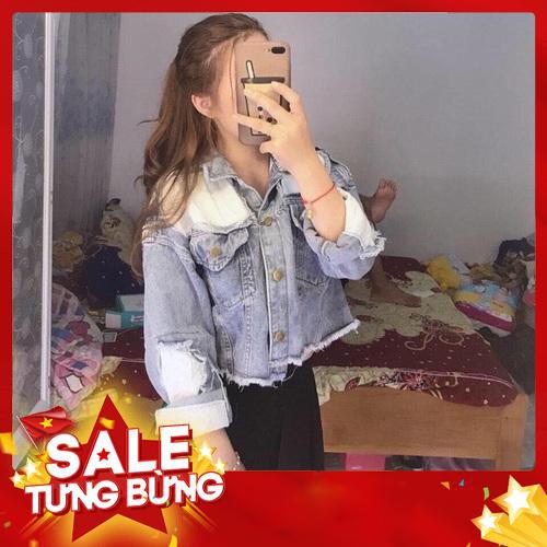 ⚡️ SIÊU CHẤT⚡️ ÁO KHOÁC JEAN RÁCH ĐẮP PHỐI MÀU -Hàng nhập khẩu