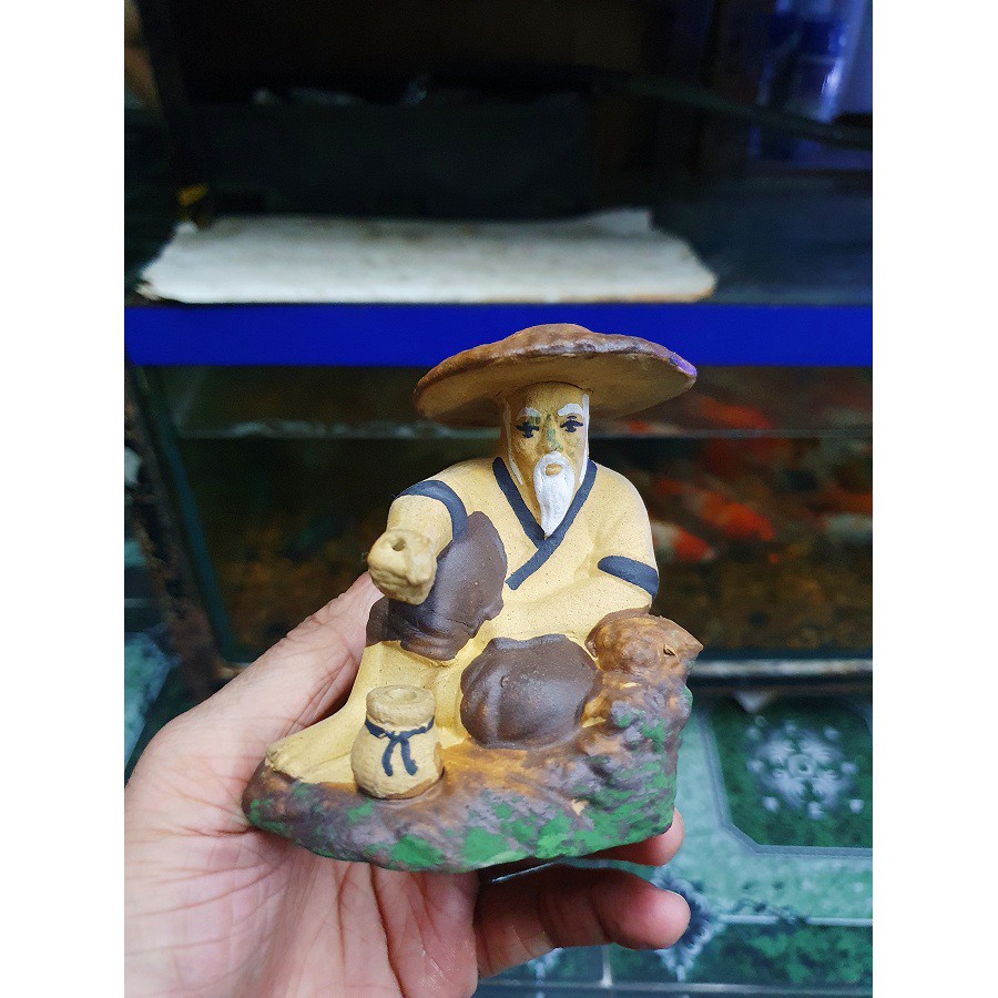 ÔNG CÂU GỐM SỨ TRANG TRÍ HỒ CÁ NON BỘ DÁI 7CM CAO 9CM