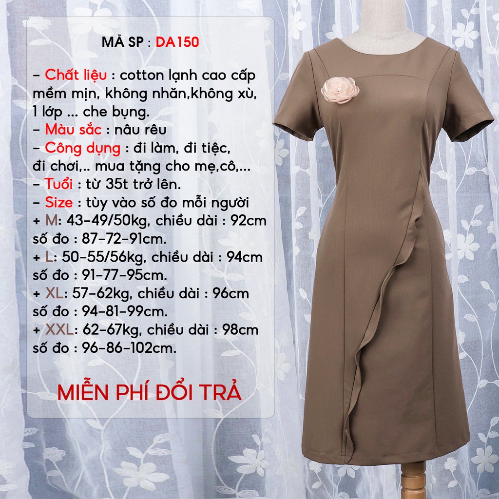 (TẶNG HOA CÀI) Đầm Nữ Công Sở Sang Trọng Bigsize AMYRA, Thiết Kế Suông Dài Phối Bèo Có Túi Cao Cấp Đi Tiệc DA150