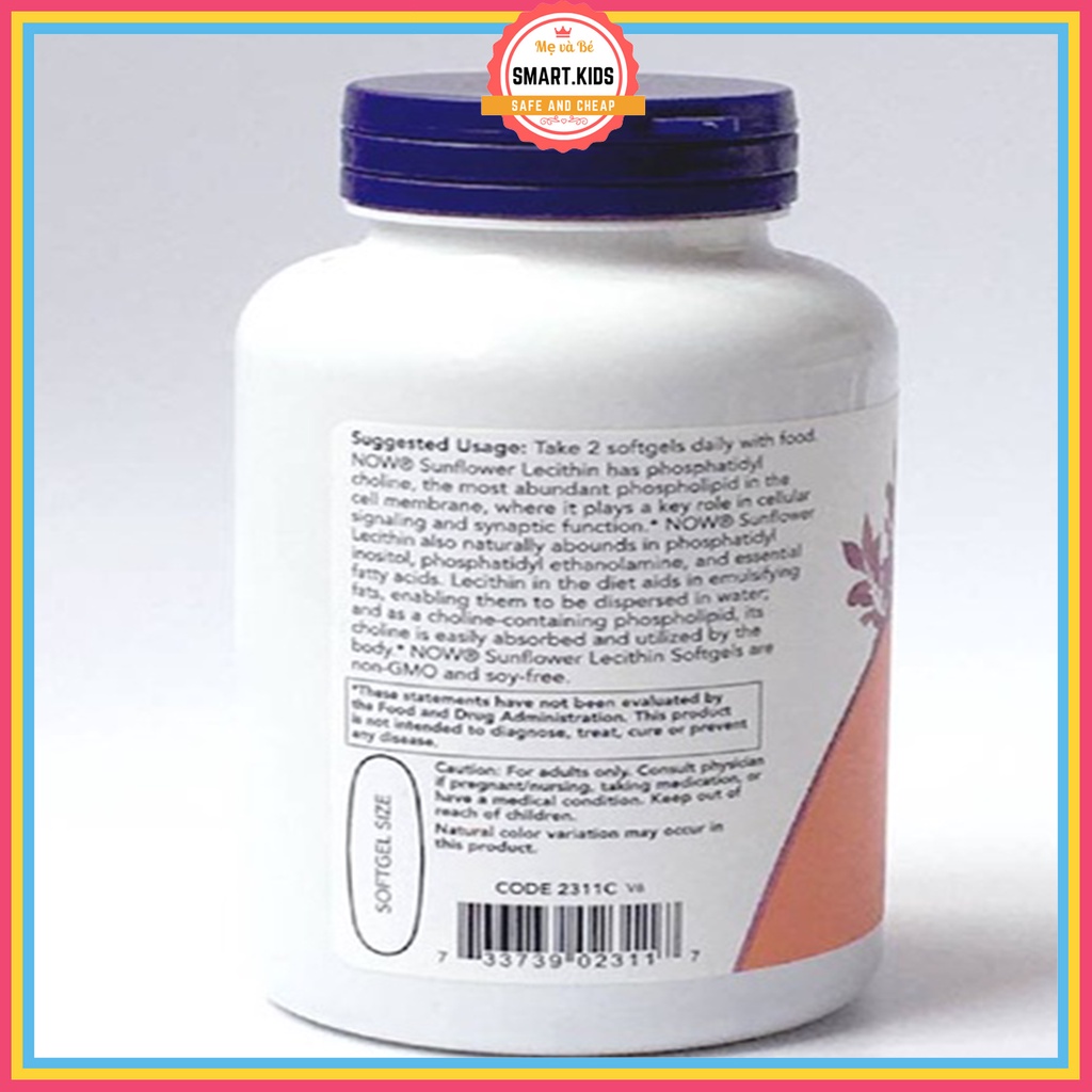 Viên uống chống tắc tia sữa Lecithin 1200mg Now Sunflower Lecithin 100v