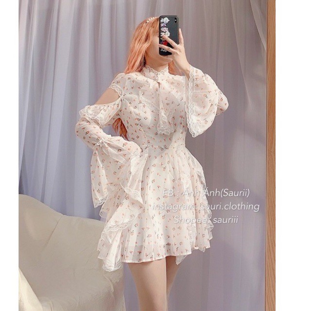 SẴN🖤Đầm xoè voan hoa nhí ulzzang tiểu thư công chúa xinh xắn nhẹ nhàng dạo phố |Váy bánh bèo khoét vai vintage retro | BigBuy360 - bigbuy360.vn