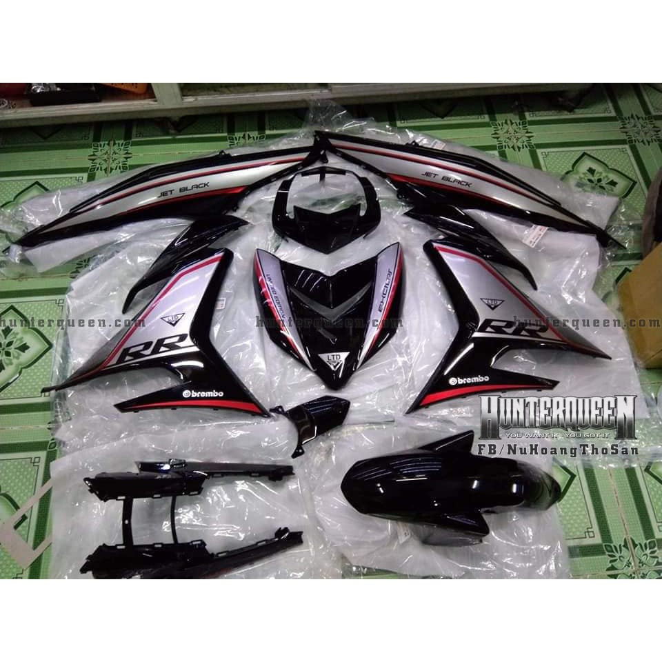 Tem rời Exciter 150. Chất liệu candy, xe đen, tem bạc. Thay đổi màu sắc và chi tiết theo yêu cầu