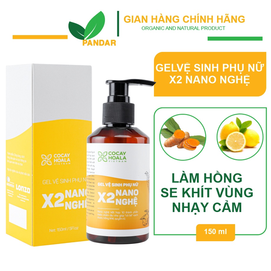 Dung dịch vệ sinh phụ nữ x2 nano nghệ, hồng mịn, se khít, hết ngứa loại bỏ mùi hôi, Cỏ Cây Hoa Lá, PANDAR, chai 150 ml