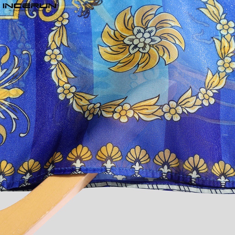 Áo sát nách INCERUN có nút cài in họa tiết hoa phong cách dân tộc retro thời trang cho nam