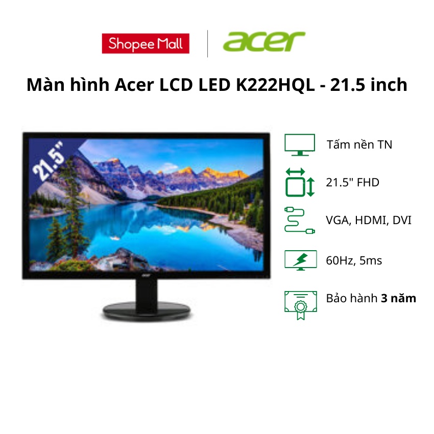Màn hình máy tính Acer LCD LED K222HQL - 21.5 inch FHD