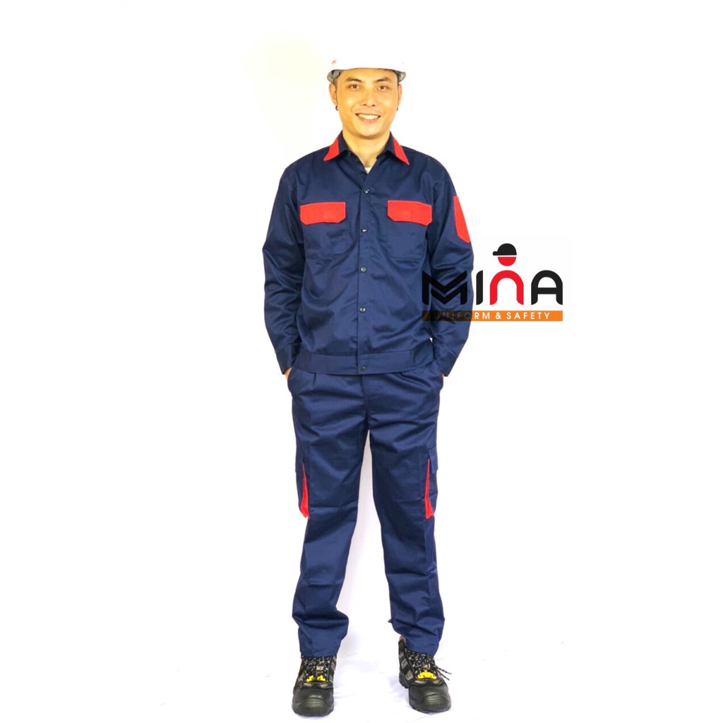 Bộ Quần Áo Bảo Hộ Lào Động - Tím Than Phối Đỏ - Vải Nhập Khẩu Hàn Quốc