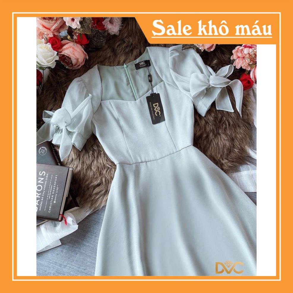 Váy Xanh Dự Tiệc Thiết Kế Dáng Xòe Cổ Vuông Tay Hoa V1912 Phong Cách Hàn Quốc Cao Cấp | Hàng Nhập Khẩu 100%|MAZINGSHOP12