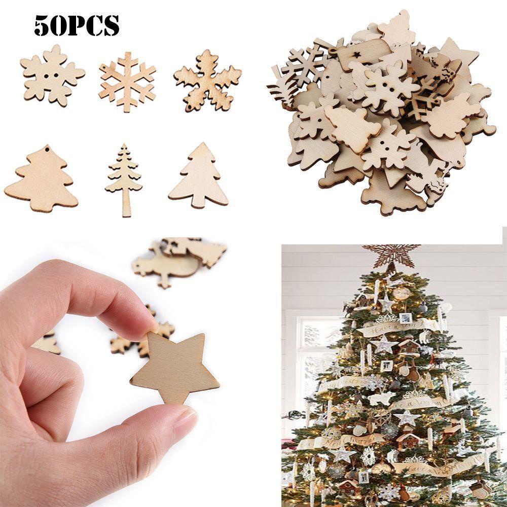 Bộ 50 Miếng Gỗ Tự Nhiên Khắc Hình Ngựa Bập Bênh Trang Trí Cây Thông Giáng Sinh