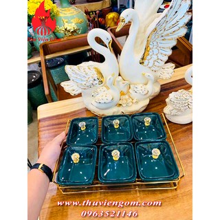 Khay mứt tết , bánh kẹo gốm sứ nắp thủy tinh