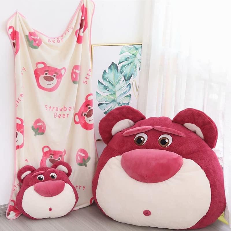 Gối gấu dâu tặng kèm mền